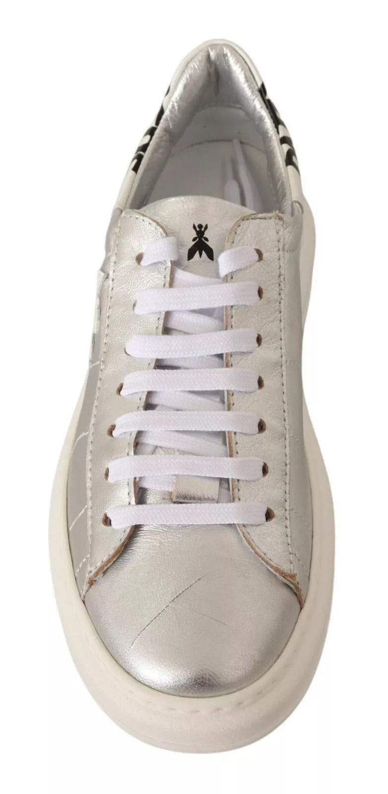 Patrizia Pepe Silberne Vollnarbenleder Schnürsneakers Schuhe