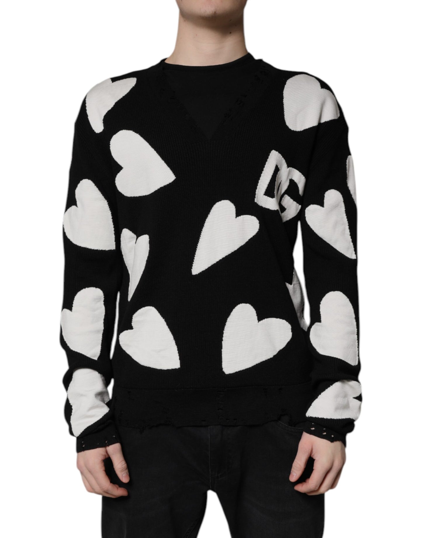 Dolce & Gabbana Black Hearts Seidenpullover mit Rundhalsausschnitt