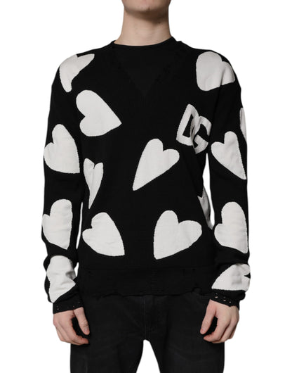 Dolce & Gabbana Black Hearts Seidenpullover mit Rundhalsausschnitt