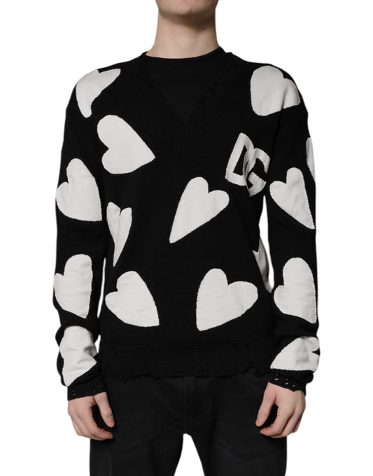 Dolce & Gabbana Black Hearts Seidenpullover mit Rundhalsausschnitt