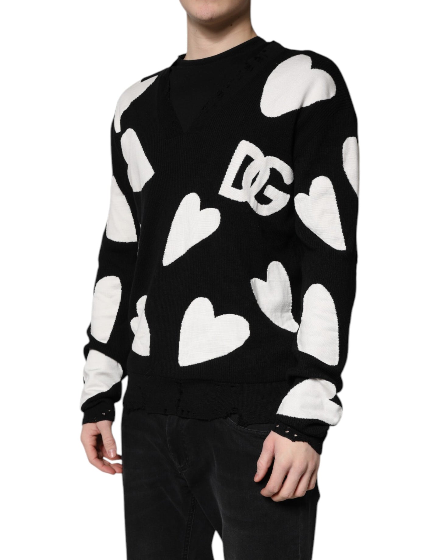 Dolce & Gabbana Black Hearts Seidenpullover mit Rundhalsausschnitt