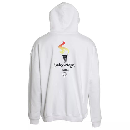 Balenciaga Weißer Baumwoll-Logo-Pullover mit Kapuze und Übergröße