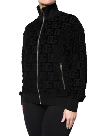 Dolce & Gabbana Schwarze Logo-Monogramm-Bomberjacke mit durchgehendem Reißverschluss