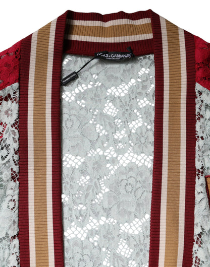 Dolce & Gabbana Mehrfarbige Strickjacke mit floraler Spitze