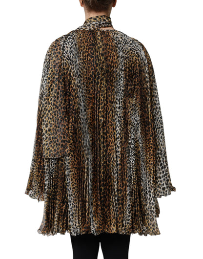 Dolce & Gabbana Braunes Chiffon-Kleid mit Leopardenmuster und Schal