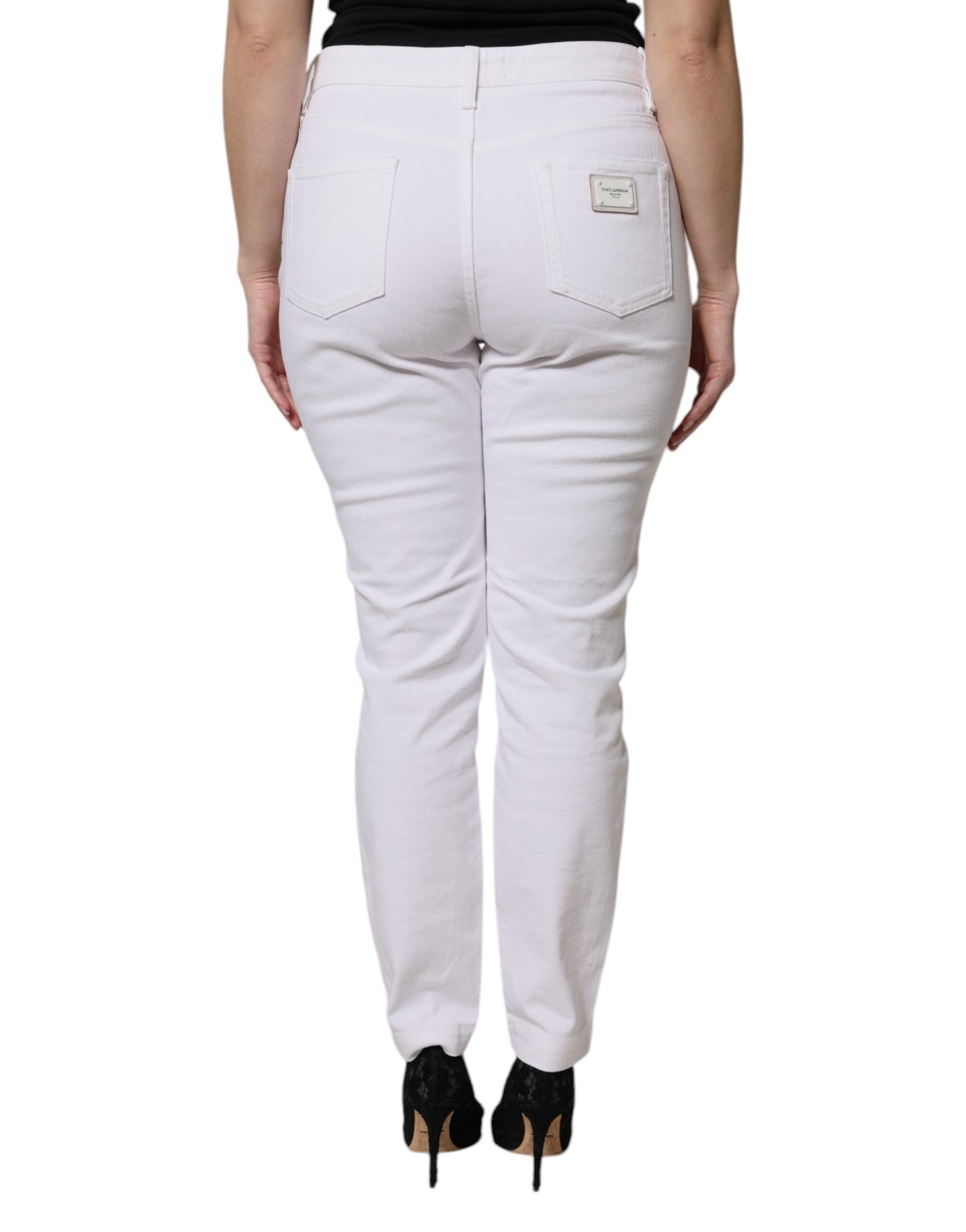 Dolce & Gabbana Weiße Skinny Denim Jeans aus Baumwolle mit mittlerer Taille