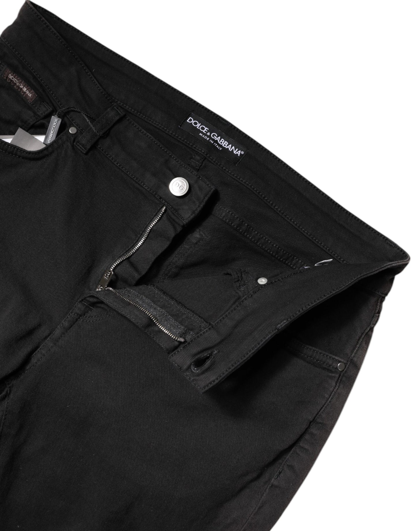 Dolce & Gabbana Schwarze Skinny Denim-Jeans mit hoher Taille aus Baumwolle