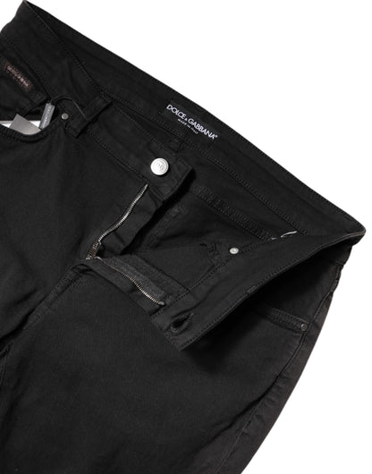 Dolce & Gabbana Schwarze Skinny Denim-Jeans mit hoher Taille aus Baumwolle