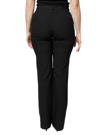Dolce & Gabbana Schwarze Wollhose mit hoher Taille und Stiefelschnitt