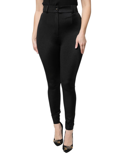 Dolce & Gabbana Schwarze Nylonhose mit hoher Taille und schmaler Passform