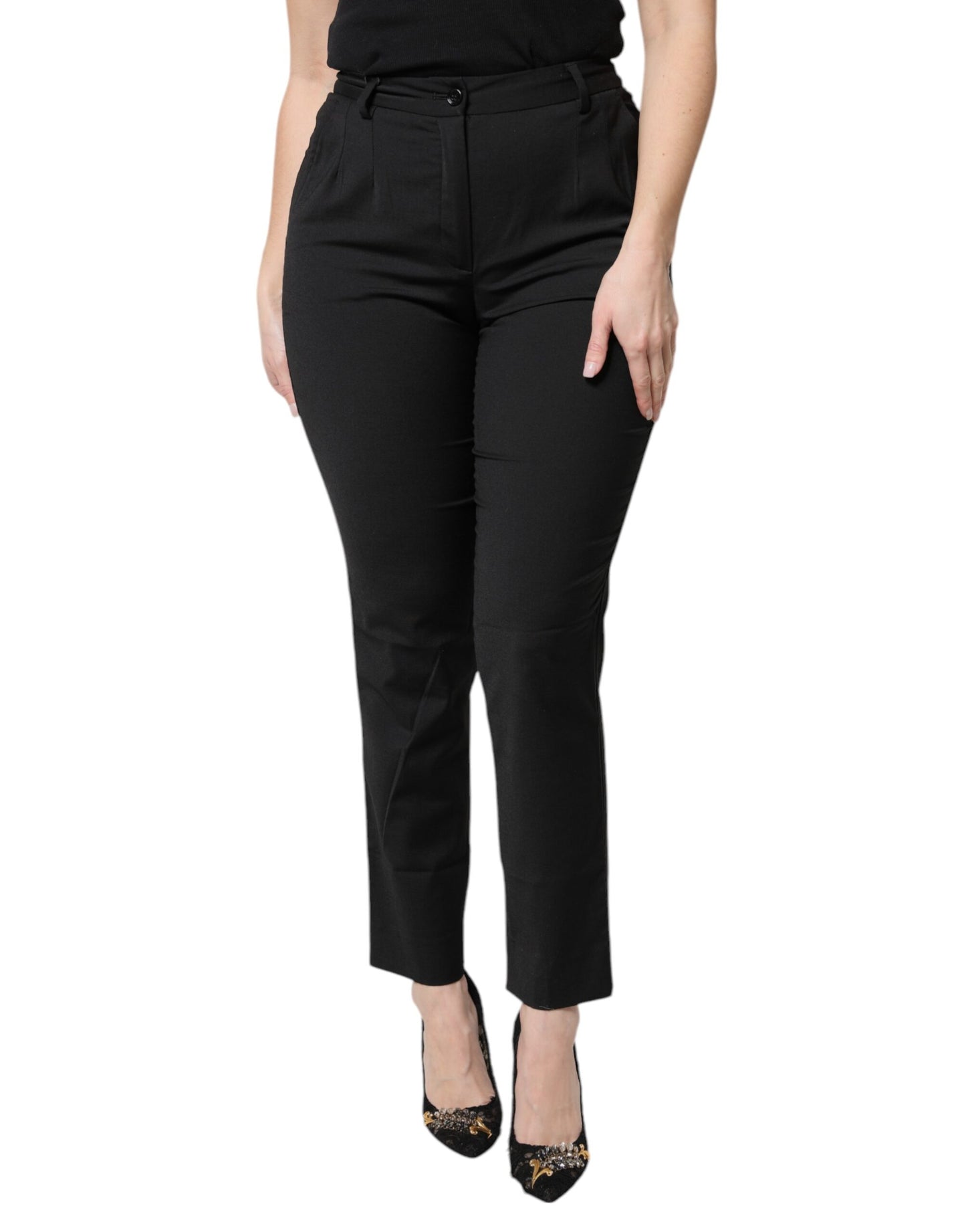 Dolce & Gabbana Schwarze Polyesterhose mit hoher Taille