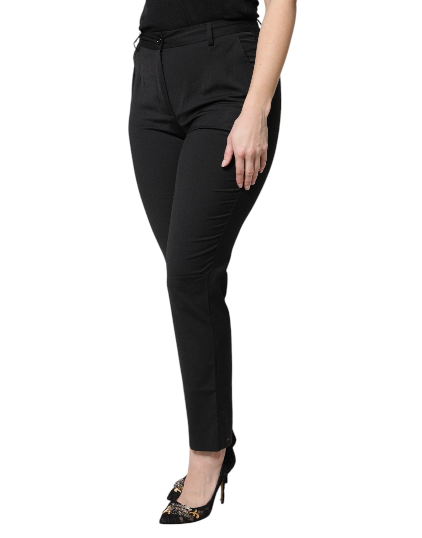 Dolce & Gabbana Schwarze Polyesterhose mit hoher Taille