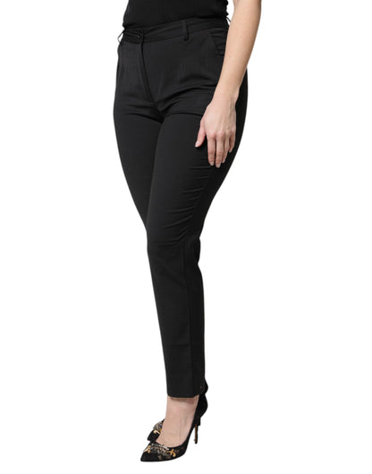 Dolce & Gabbana Schwarze Polyesterhose mit hoher Taille