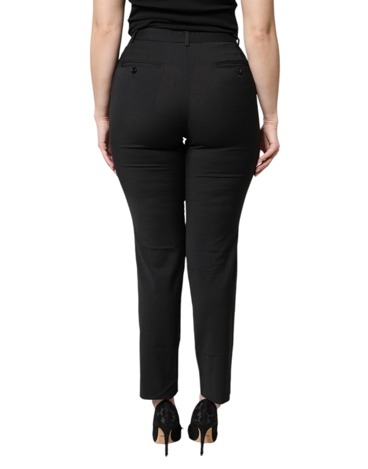 Dolce & Gabbana Schwarze Polyesterhose mit hoher Taille