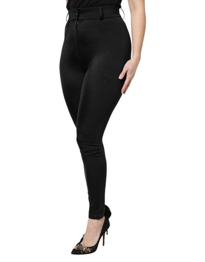 Dolce & Gabbana Schwarze Nylonhose mit hoher Taille und schmaler Passform