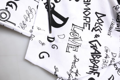 Dolce & Gabbana Weißes T-Shirt mit Rundhalsausschnitt und Graffitidruck aus Baumwolle