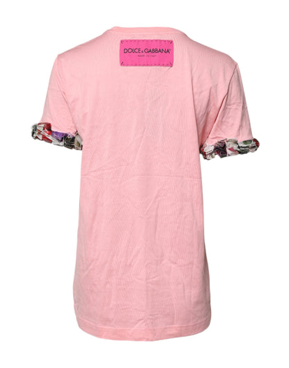 Dolce & Gabbana Rosa Logo-Druck Baumwolle Rundhals-T-Shirt