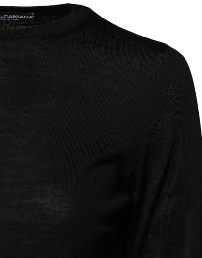 Dolce & Gabbana Schwarzer Pullover mit Rundhalsausschnitt aus Wollstrick