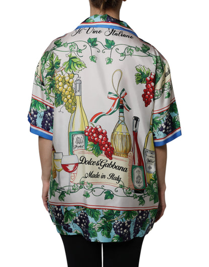 Dolce & Gabbana Multicolor Kurzärmeliges Seidenfutter Shirt Top