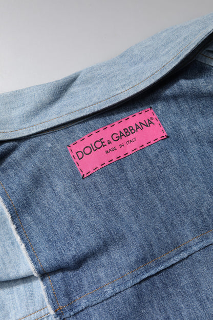 Dolce & Gabbana Blaues Baumwoll-Knopfleisten-Oberteil mit langen Ärmeln