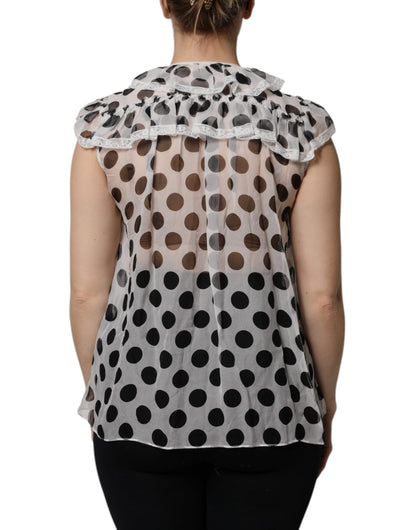 Dolce & Gabbana Weiß-schwarz gepunktetes ärmelloses Baumwoll-Top