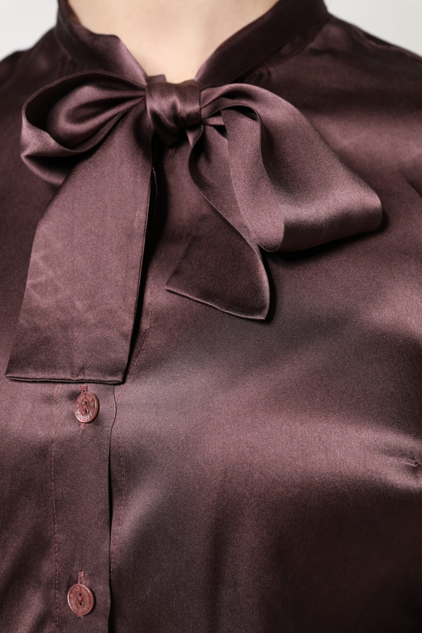 Dolce & Gabbana Braunes Ascot-Kragen-Langarm-Blusentop
