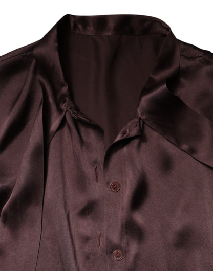 Dolce & Gabbana Braunes Ascot-Kragen-Langarm-Blusentop