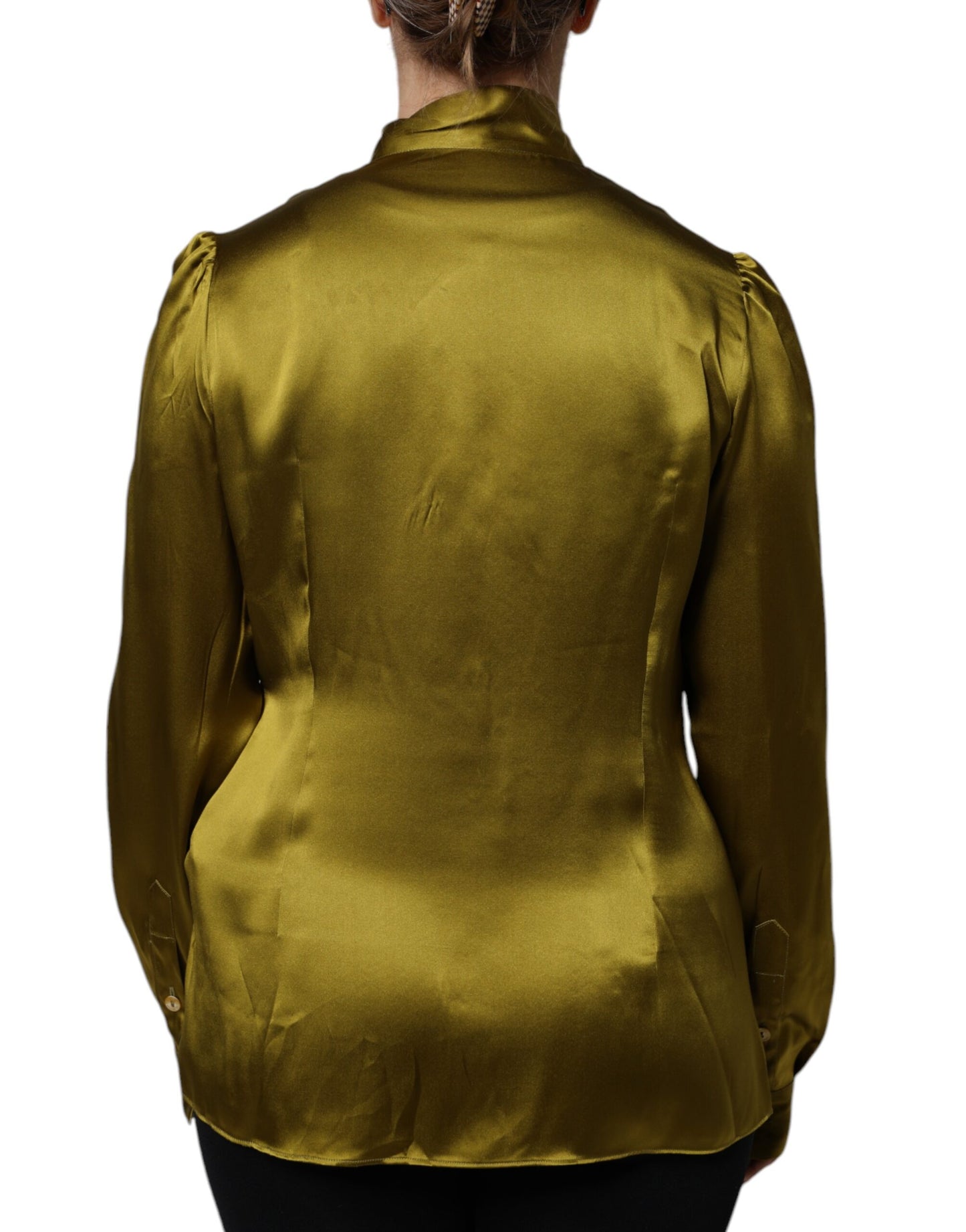Dolce & Gabbana Olivgrüner Ascot-Kragen Langarm-Bluse Top