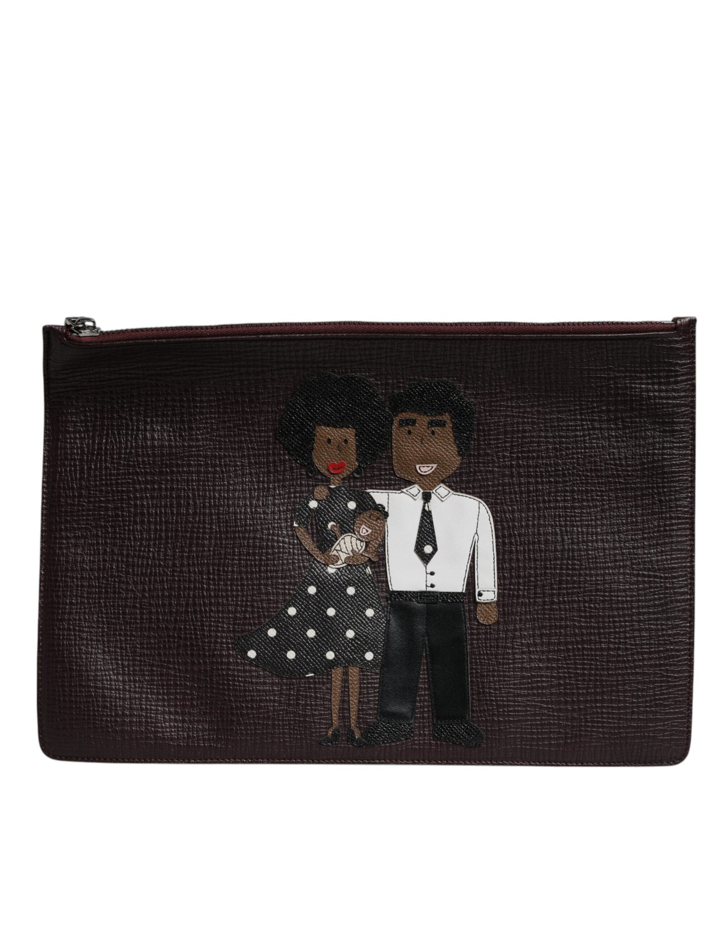 Dolce & Gabbana Braunes Leder #DGFAMILY Verschönerte Herren Clutch Pouch Tasche