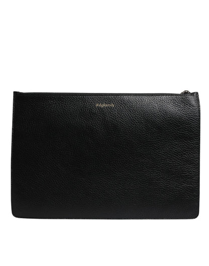 Dolce & Gabbana Schwarzes Leder #DGFAMILY verschönert Männer Zip Pouch Tasche
