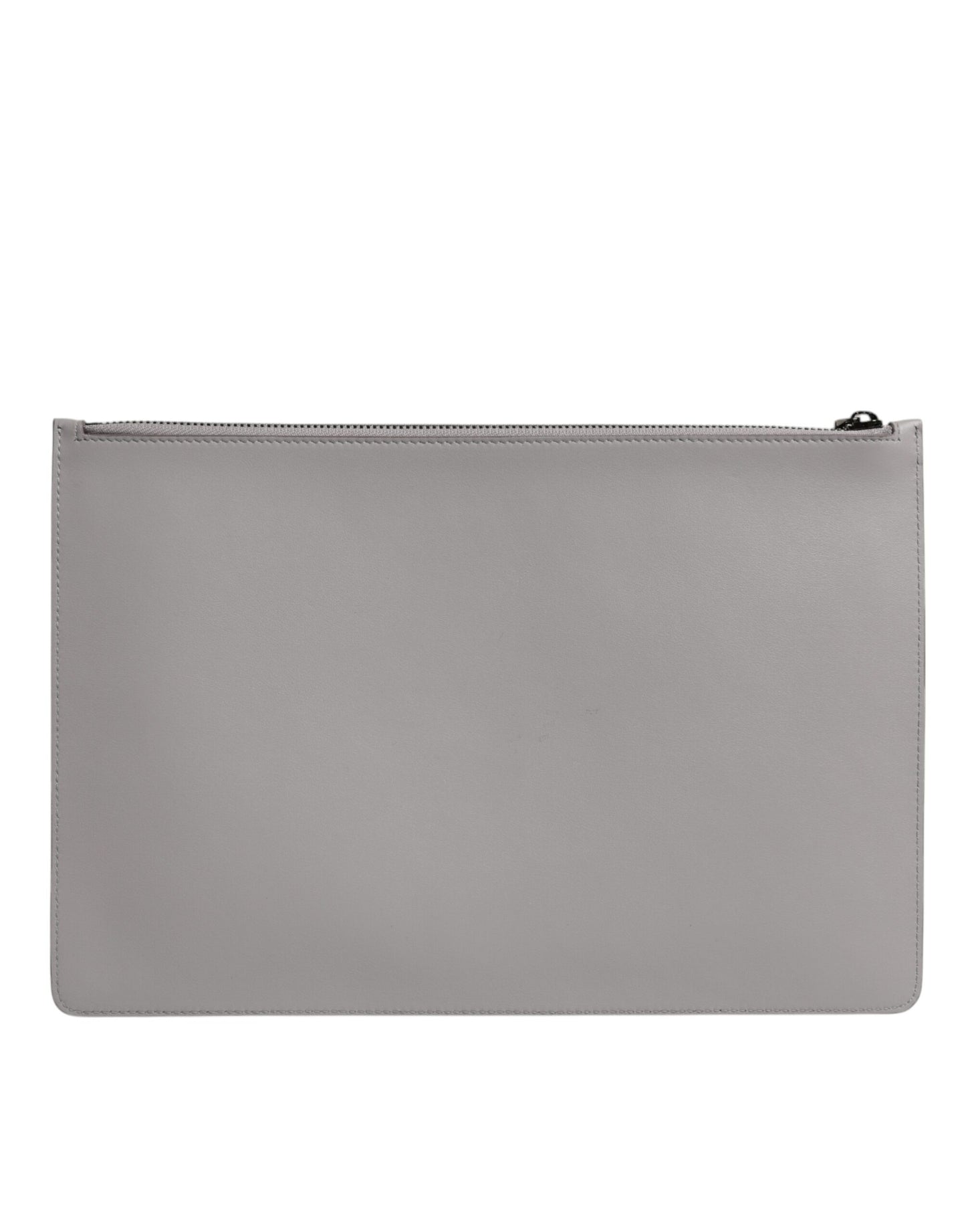 Dolce & Gabbana Graue Solid Leather DG Logo Herren Clutch Zip Pouch Tasche