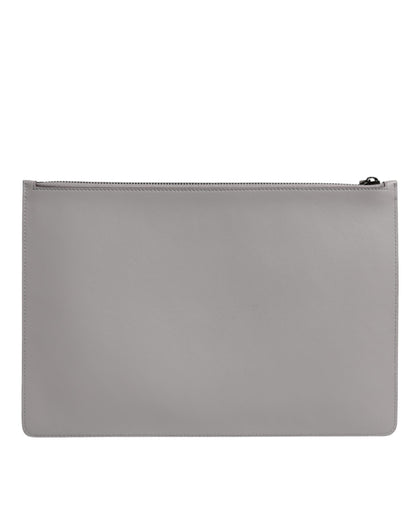 Dolce & Gabbana Graue Solid Leather DG Logo Herren Clutch Zip Pouch Tasche