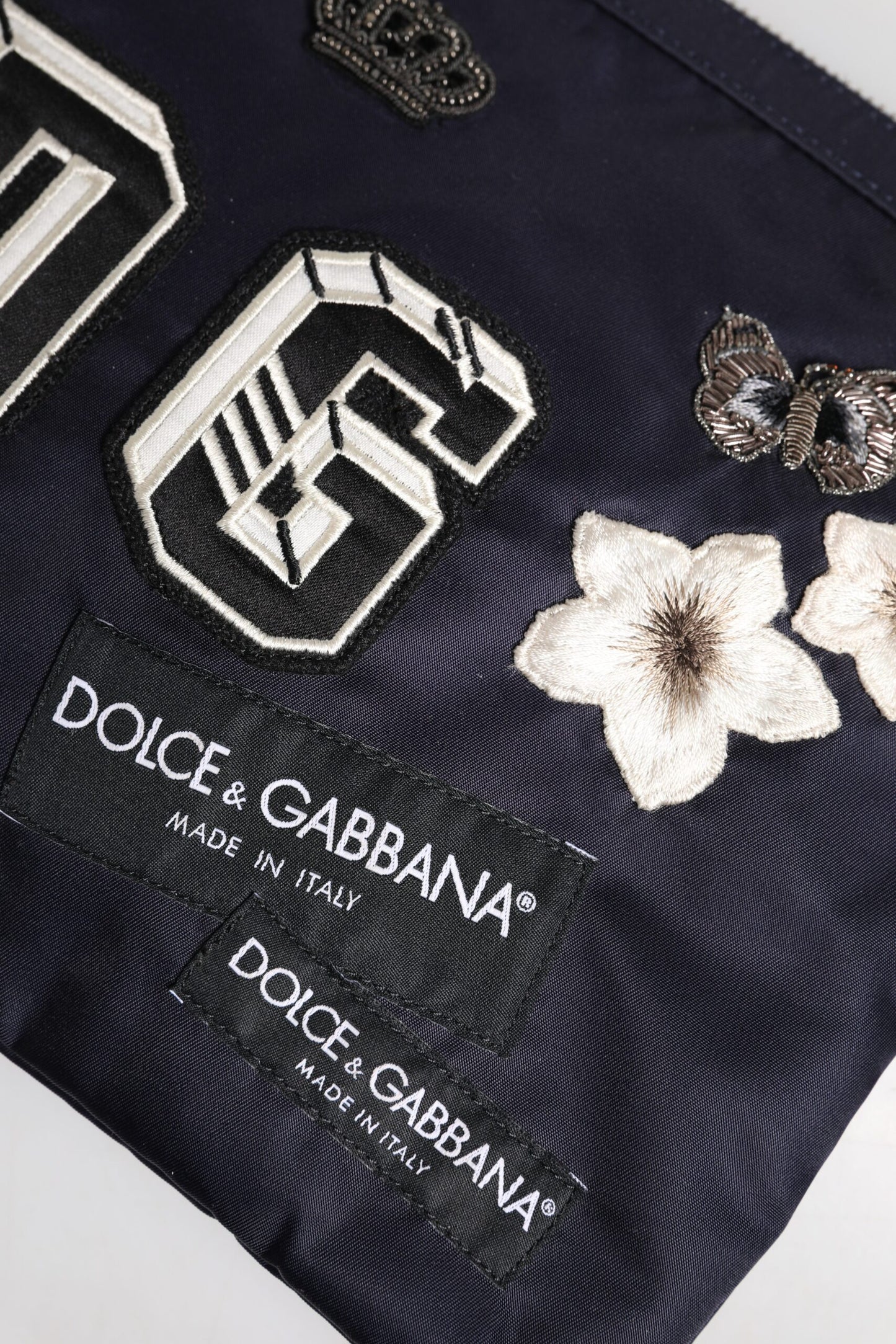 Dolce & Gabbana Blaue DG Logo Patch verschönerte Beutel Clutch Tasche