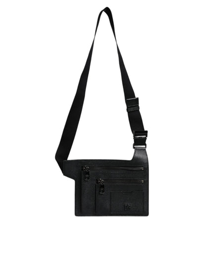 Dolce & Gabbana Schwarze Messenger-Crossbody-Tasche aus Kalbsleder