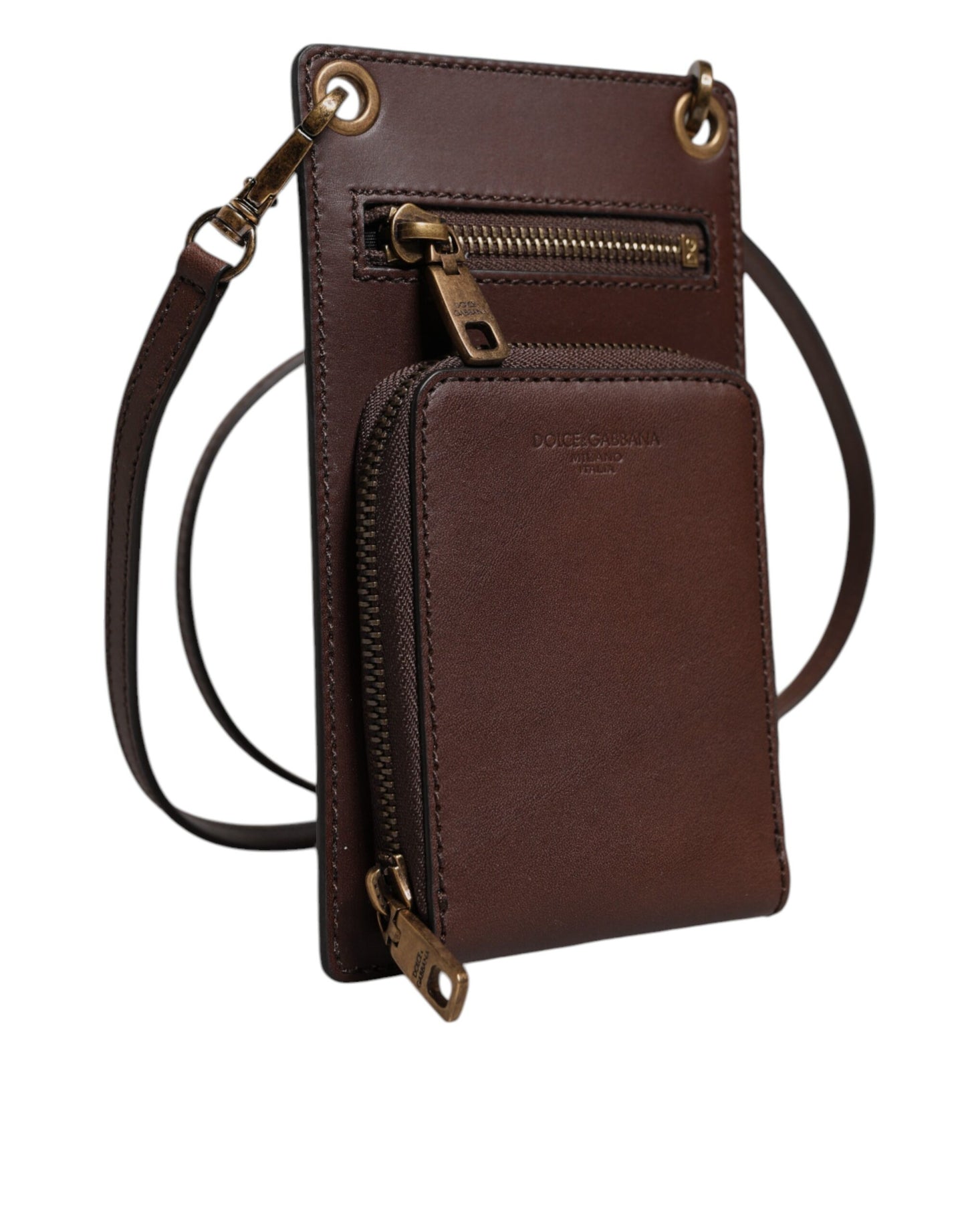 Dolce & Gabbana Brauner Leder-Nackenriemen Cross Body Sling Bag