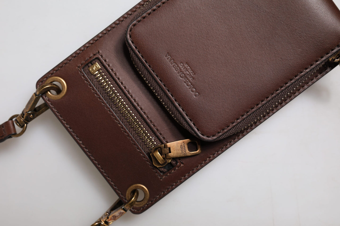Dolce & Gabbana Brauner Leder-Nackenriemen Cross Body Sling Bag