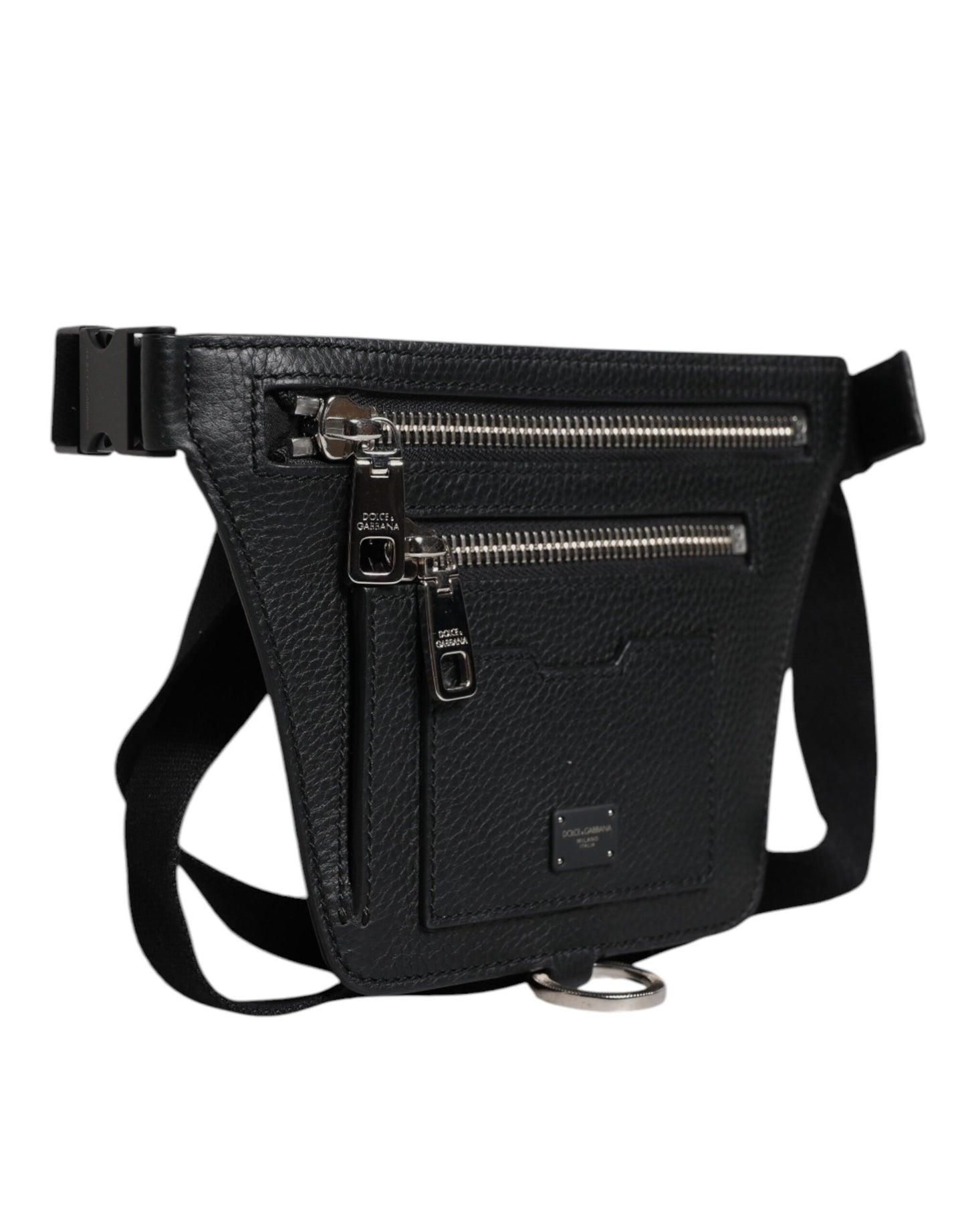 Dolce & Gabbana Schwarzes Kalbsleder Logo Plaque Gürtel Taille Männer Fanny Pack Tasche