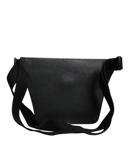 Dolce & Gabbana Schwarzes Kalbsleder Logo Plaque Gürtel Taille Männer Fanny Pack Tasche