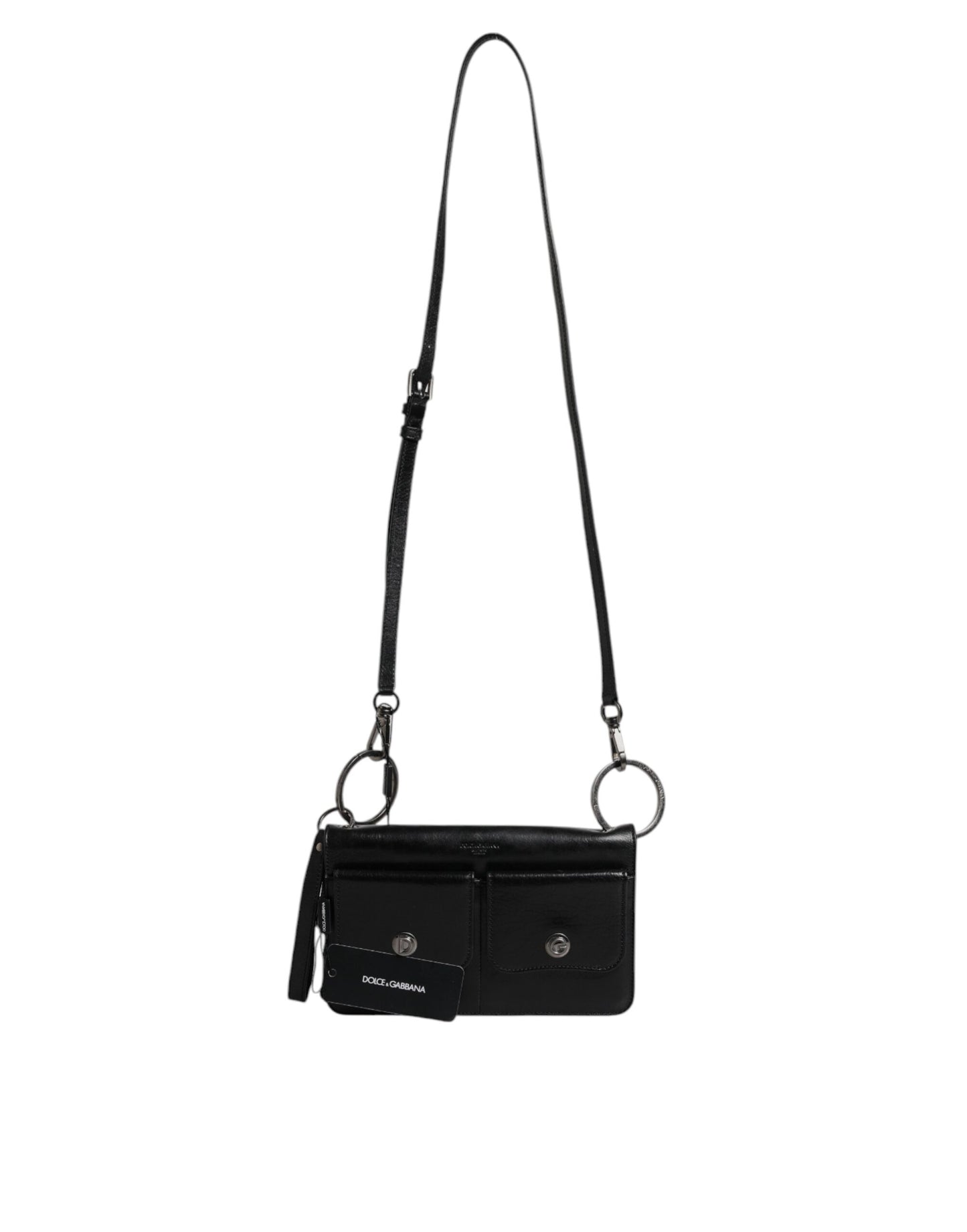 Dolce & Gabbana Schwarzes Leder Logo Geldbörse Schulter Umhängetasche