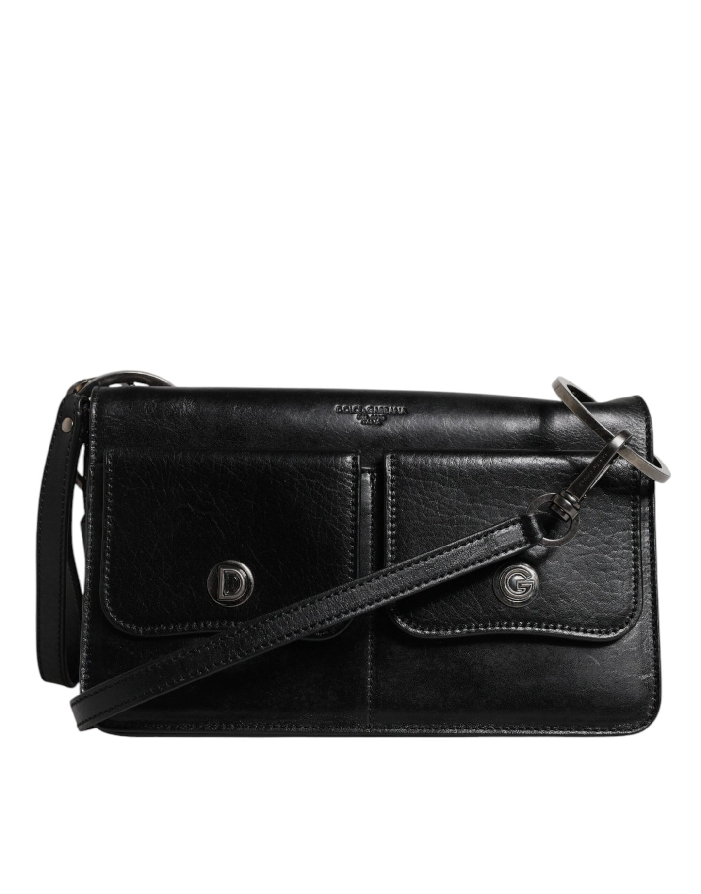 Dolce & Gabbana Schwarzes Leder Logo Geldbörse Schulter Umhängetasche