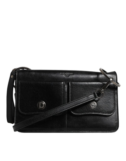 Dolce & Gabbana Schwarzes Leder Logo Geldbörse Schulter Umhängetasche