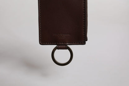 Dolce & Gabbana Braunes Kalbsleder Lanyard Logo Kartenhalter Brieftasche