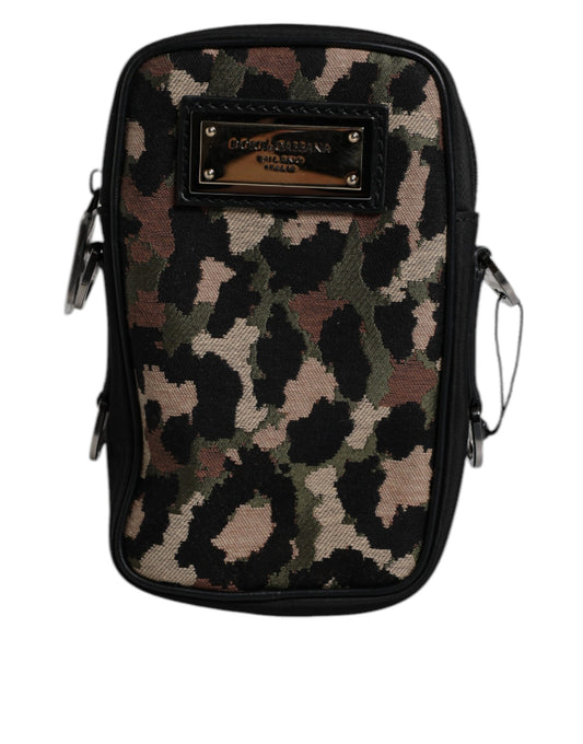 Dolce & Gabbana Multicolor Leopard Jacquard Logo Plaque Halsband Tasche