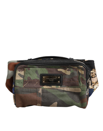 Dolce & Gabbana Multicolor Camouflage Patchwork Logo Taille Gürteltasche