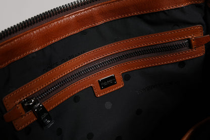 Dolce & Gabbana Beige Braun Baumwolle Leder Duffle Umhängetasche