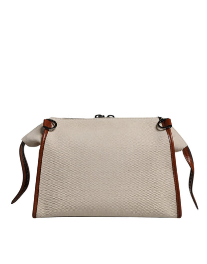 Dolce & Gabbana Beige Braun Baumwolle Leder Duffle Umhängetasche