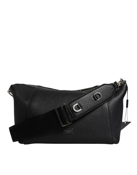 Dolce & Gabbana Schwarze Leder-Logo-Plakette Schulter-Umhängetasche