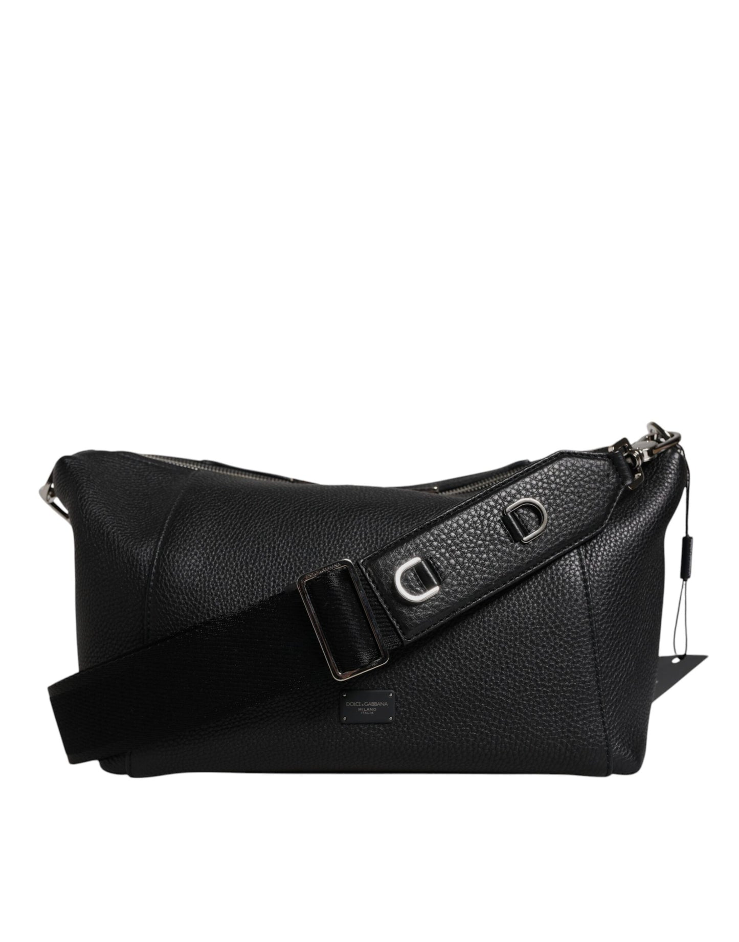 Dolce & Gabbana Schwarze Leder-Logo-Plakette Schulter-Umhängetasche