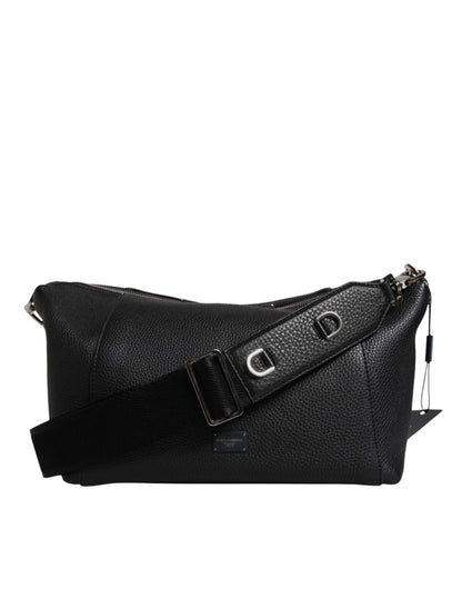Dolce & Gabbana Schwarze Leder-Logo-Plakette Schulter-Umhängetasche
