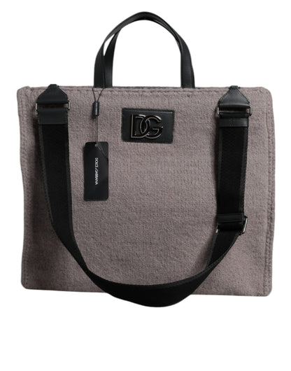 Dolce & Gabbana Graue Alpakawolle Logo-Plakette Tote Umhängetasche
